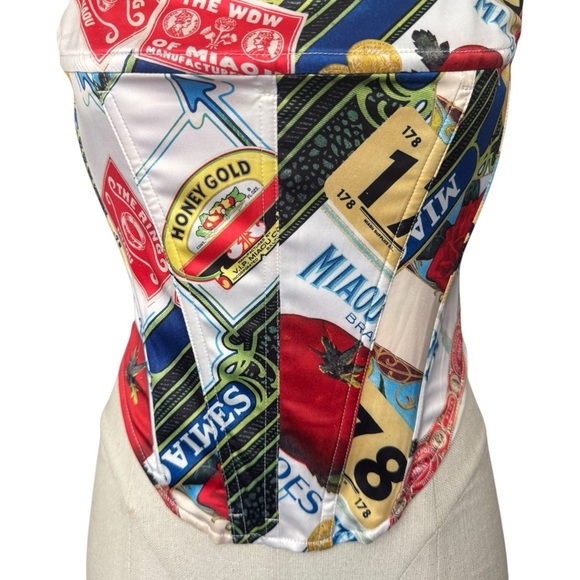 Miaou Campbell Satin Corset Top in Figaro Print Medium - Picture 7 of 14